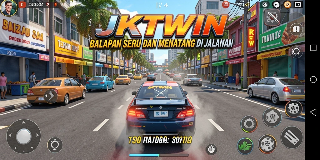Tampilan gameplay balap JKTWIN yang mendebarkan dan penuh aksi.