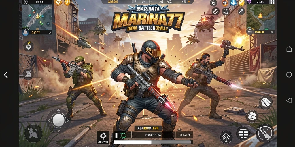Tampilan gameplay intens di MARINA77 dengan pertarungan Battle Royale.